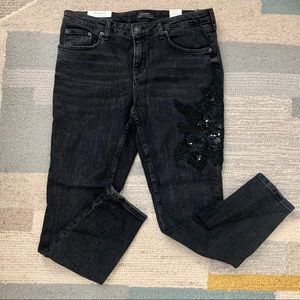 NWT ZARA Womens Dark Grey Washed The Skinny Beaded
